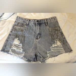 Blue B Ultra High Rise Rhinestone Fringe Short